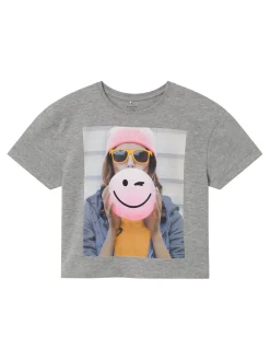 Name It lasten t-paita, NKFNOMA HAPPY SS BOXY TOP Vaaleanharmaa