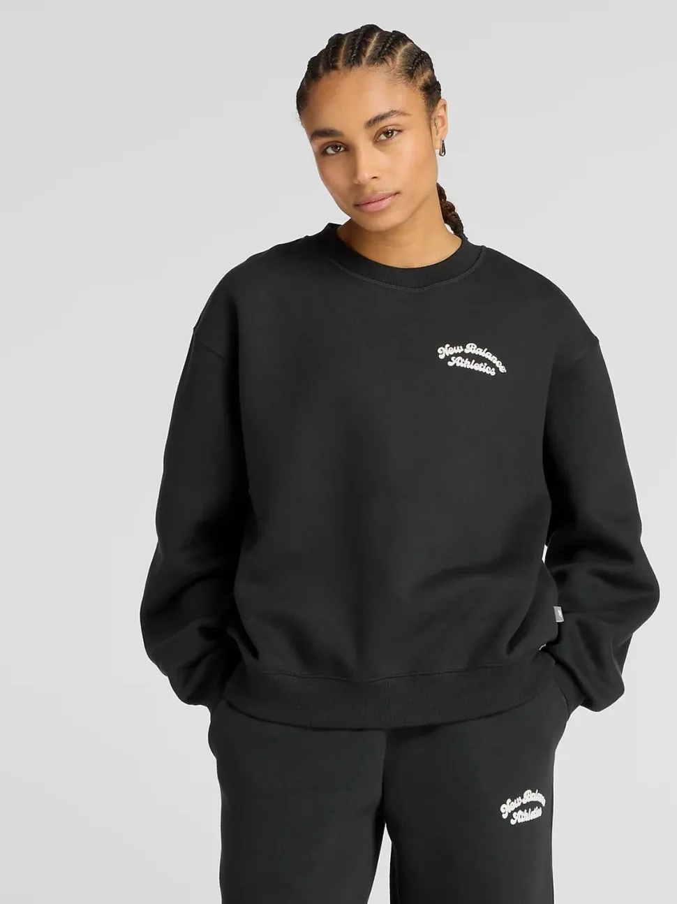 New Balance Naisten Collegepaita, Linear Heritage Fleece Crew Musta