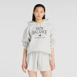New Balance naisten huppari Linear Heritage Fleece Hoodie, vaaleanharmaa