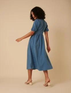 Nobody´s Child naisten mekko, DENIM SS STARLIGHT MIDI DRESS PLAIN Indigo