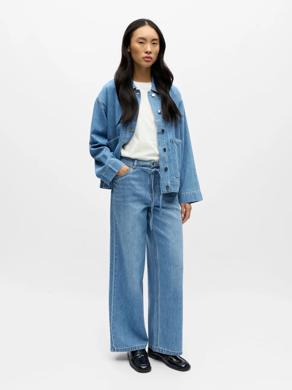 Object naisten farkut OBJROSIE MW WIDE Jeans, Light Blue Denim