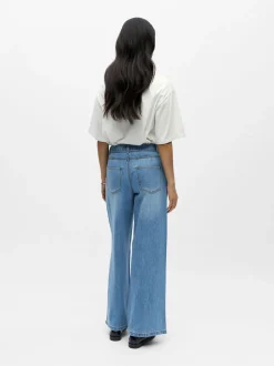 Object naisten farkut OBJROSIE MW WIDE Jeans, Light Blue Denim