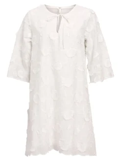 Object naisten mekko, K-OBJMINAN RE 3/4 O-NECK SHORT DRESS White