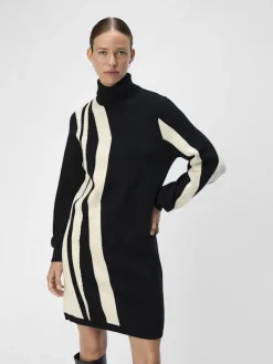 Object Naisten Neulemekko, OBJRAY L/S KNIT ROLLNECK DRESS AOP NOOS Black Sandshell Vert