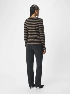 Object Naisten Neule, OBJESTER SLI L/S KNIT PULLOVER NOOS Raidallinen Ruskea