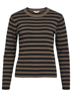 Object Naisten Neule, OBJESTER SLI L/S KNIT PULLOVER NOOS Raidallinen Ruskea