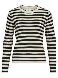 Object Naisten Neule, OBJESTER SLI L/S KNIT PULLOVER NOOS Raidallinen Musta