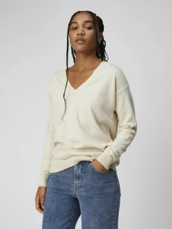 Object Naisten Neule, OBJTHESS L/S V-NECK KNIT PULLOVER NOOS Luonnonvalkoinen