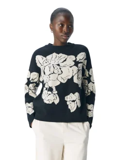 Object Naisten Neulepaita, OBJray LO L/S Knit Pullover Black Sandshell Flow