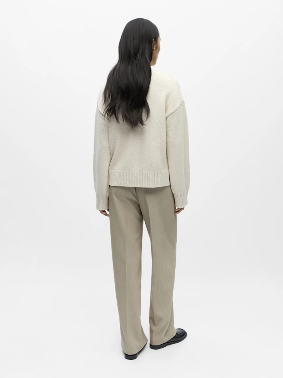 Object naisten neulepusero Objsima L/S Lo Knit Pullover Noos, White Sand