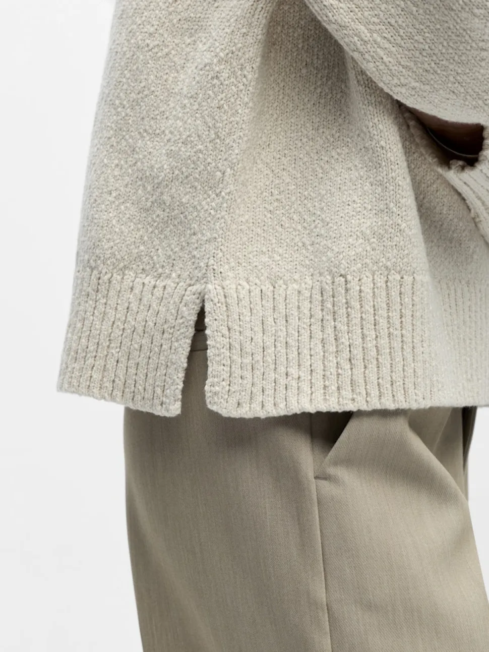 Object naisten neulepusero Objsima L/S Lo Knit Pullover Noos, White Sand