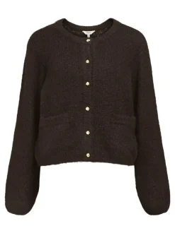 Object naisten neuletakki, OBJSAGGIA RE L/S KNIT CARDIGAN Seal Brown