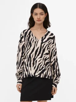 Object naisten pusero, OBJJACIRA L/S V-NECK TOP Beige Kuosi