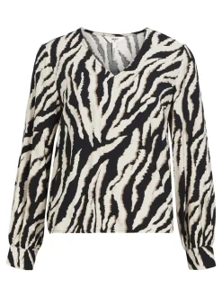 Object naisten pusero, OBJJACIRA L/S V-NECK TOP Beige Kuosi