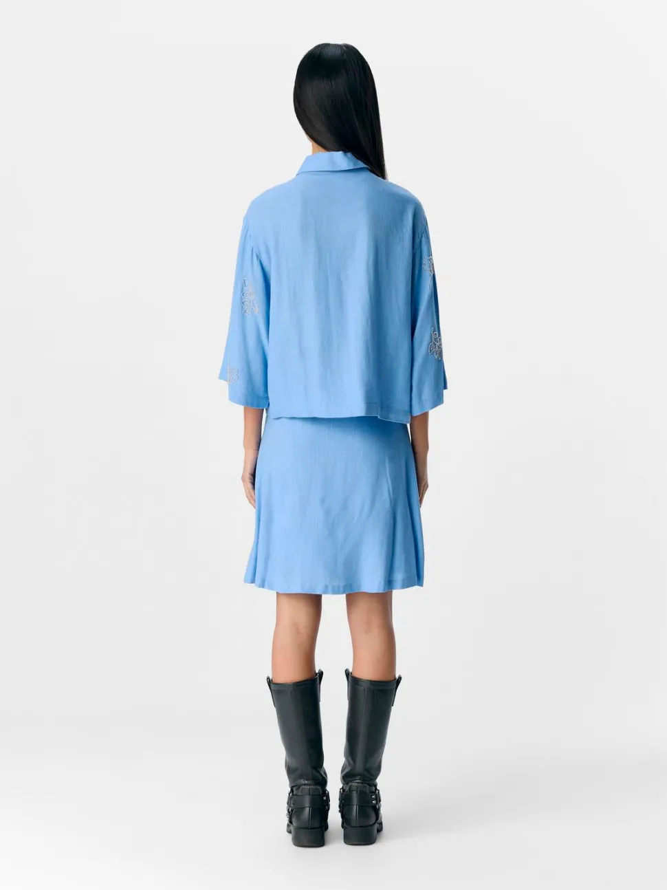 Object naisten pusero, OBJMIKA RE S/S CROPPED SHIRT CC2 SS Cornflower Blue
