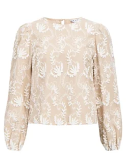 Object naisten pusero OBJMYA RE L/S Top, Humus Cloud dancer