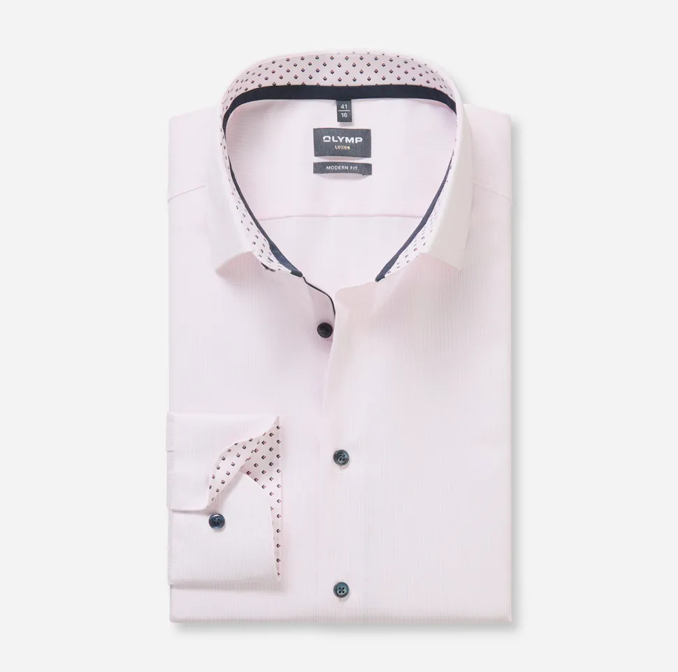 Olymp kauluspaidat Luxor Modern Fit Striped Contrast Print, raidallinen pinkki