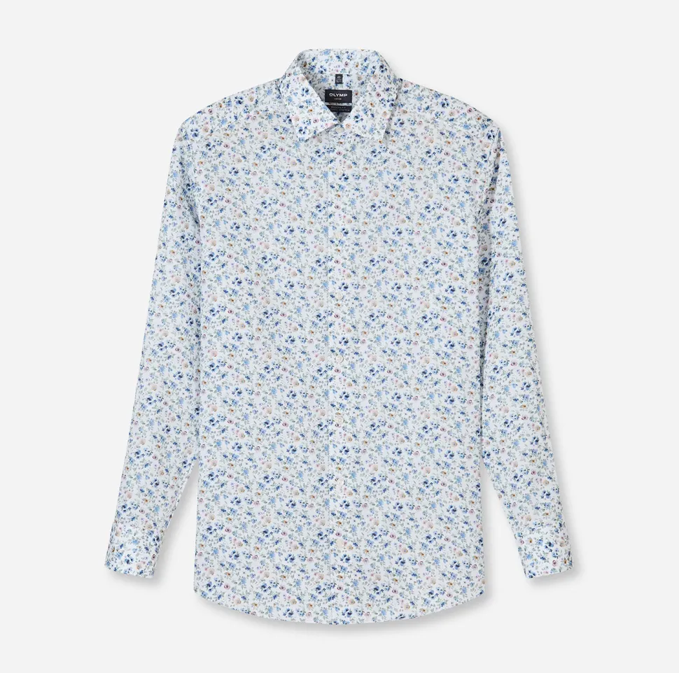 Olymp kauluspaita +Hiha Luxor Modern Fit Floral Print, valkopohjainen kuosi