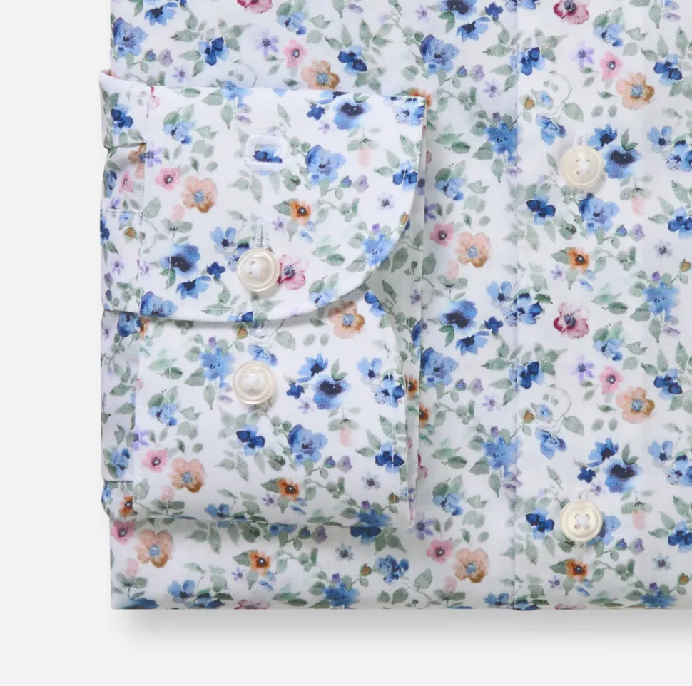 Olymp kauluspaita +Hiha Luxor Modern Fit Floral Print, valkopohjainen kuosi
