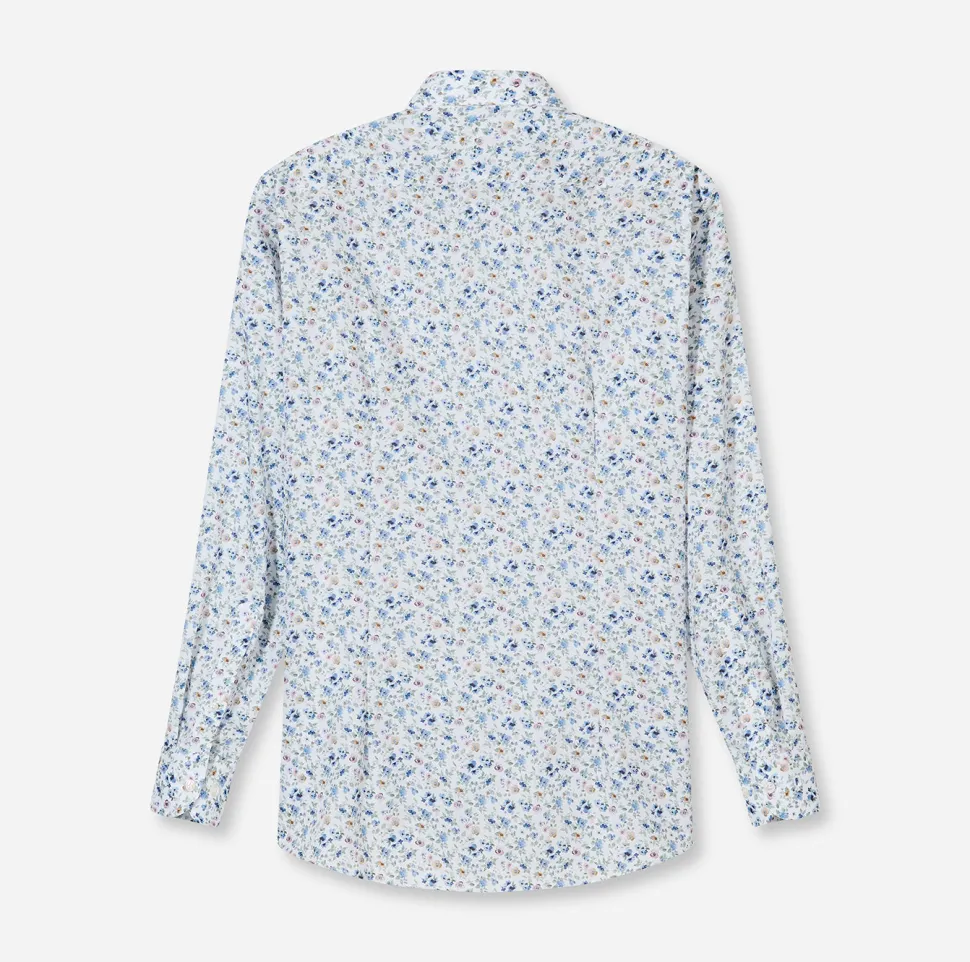 Olymp kauluspaita +Hiha Luxor Modern Fit Floral Print, valkopohjainen kuosi