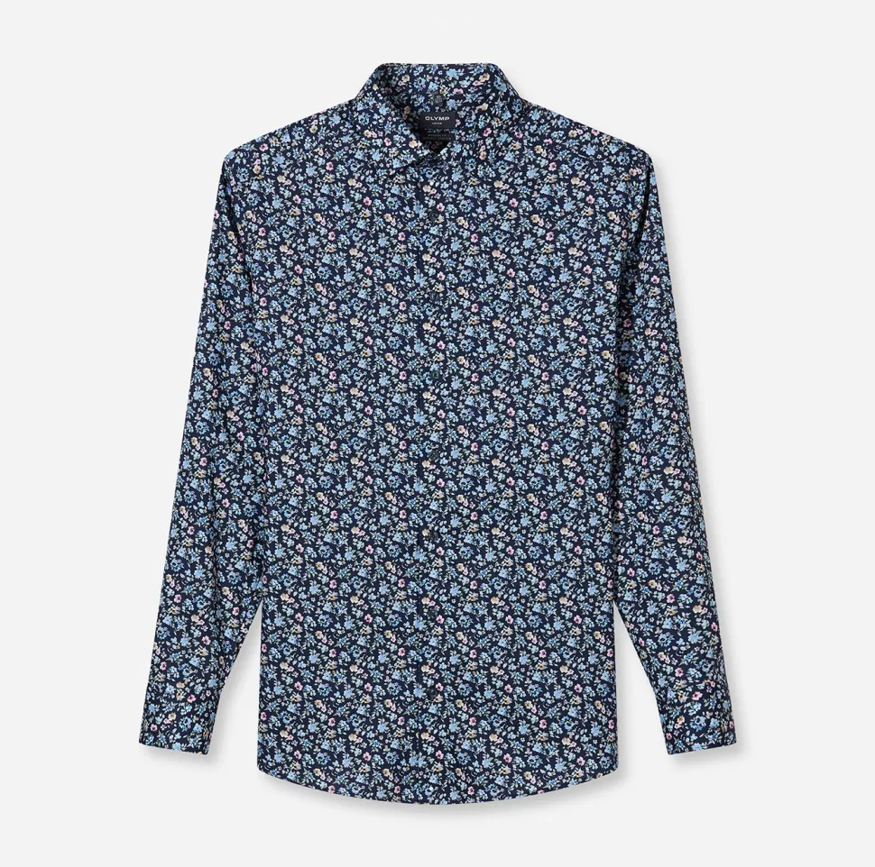 Olymp kauluspaita Luxor Modern Fit Floral Print, sininen kuosi