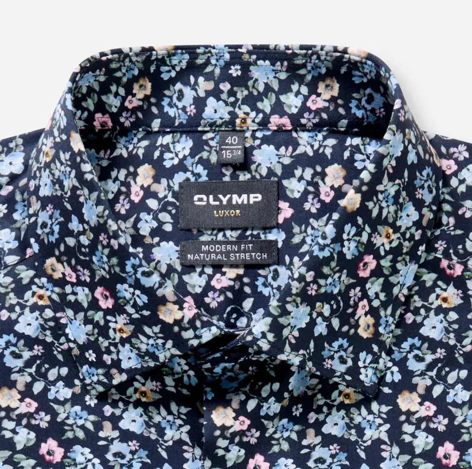 Olymp kauluspaita Luxor Modern Fit Floral Print, sininen kuosi
