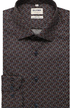 Olymp miesten kauluspaita, 051 LEVEL 5 BODY FIT COTTON PRINT Sininen Kuosi