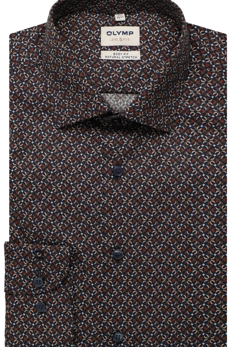 Olymp miesten kauluspaita, 051 LEVEL 5 BODY FIT COTTON PRINT Sininen Kuosi