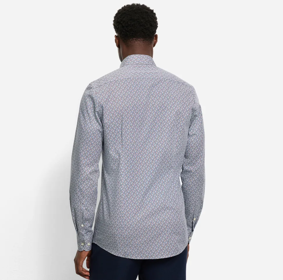 Olymp miesten kauluspaita, 051 LEVEL 5 BODY FIT COTTON PRINT Sininen Kuosi