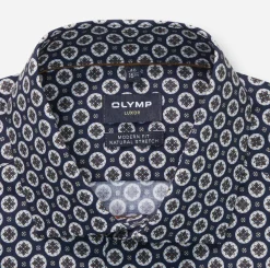 Olymp miesten kauluspaita, 042 LUXOR MODERN FIT MICRO PRINT Sininen Kuosi