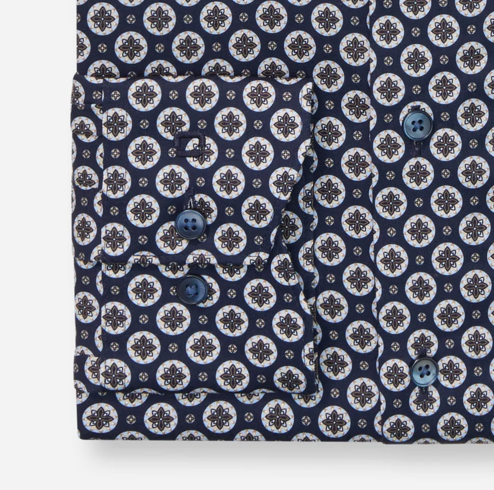 Olymp miesten kauluspaita, 042 LUXOR MODERN FIT MICRO PRINT Sininen Kuosi