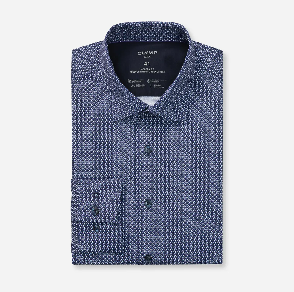 Olymp miesten kauluspaita 042 LUXOR MODERN FIT JERSEY, sininen kuosi