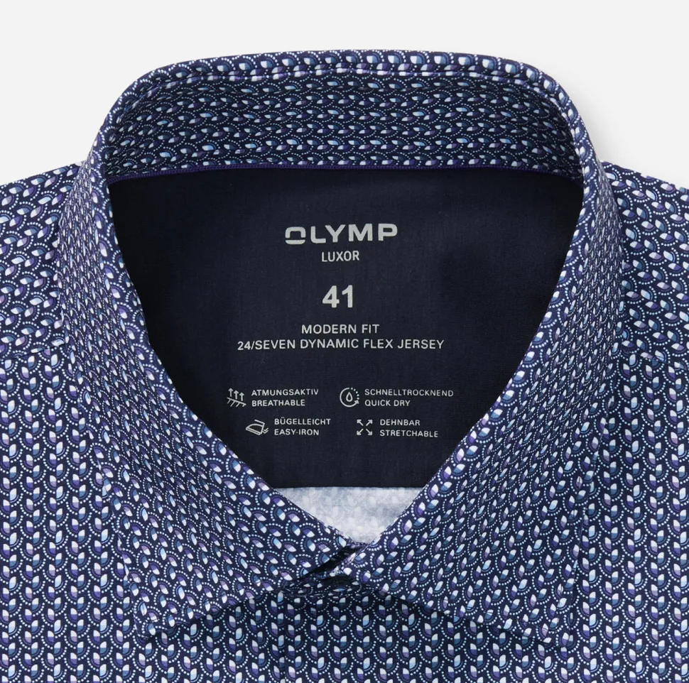Olymp miesten kauluspaita 042 LUXOR MODERN FIT JERSEY, sininen kuosi