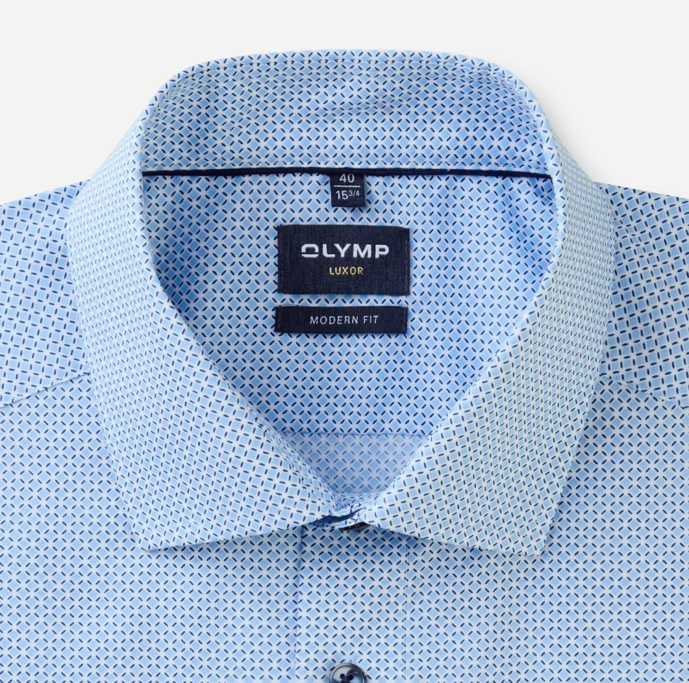 Olymp miesten lyhythihainen kauluspaita, 1264-72-11 SS SEASONAL SHIRT Sininen Kuosi