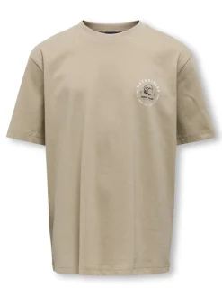 Only and Sons Junior t-paita, OSJBOB S/S RLX PRINTED TEE Vaalea Beige