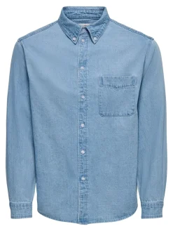 Only and Sons miesten farkkupaita ONSOrson Regular YFM DNM Shirt, Light Blue Denim