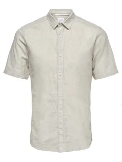 Only and Sons Miesten Kauluspaita ONSCAIDEN SS SOLID LINEN Beige