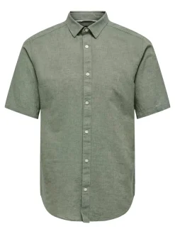 Only and Sons Miesten Kauluspaita ONSCAIDEN SS SOLID LINEN Armeijanvihreä