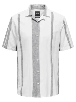 Only and Sons Miesten Kauluspaita, CAIDE STRIPE LINEN SHIRT NOS Raidallinen Harmaa