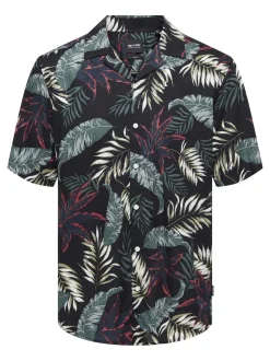 Only and Sons miesten kauluspaita, WAYNE LIFE VISCOSE SHIRT Musta Kuosi