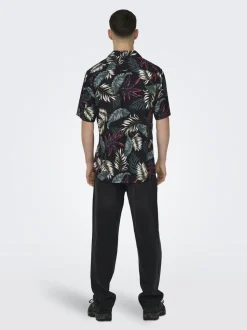 Only and Sons miesten kauluspaita, WAYNE LIFE VISCOSE SHIRT Musta Kuosi