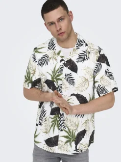 Only and Sons miesten kauluspaita, WAYNE LIFE VISCOSE SHIRT Valkopohjainen Kuosi