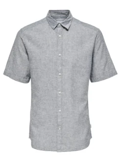 Only and Sons Miesten Kauluspaita ONSCAIDEN SS SOLID LINEN Sininen Kuosi