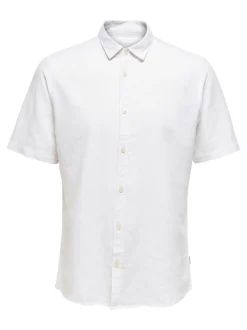 Only and Sons Miesten Kauluspaita ONSCAIDEN SS SOLID LINEN Valkoinen