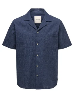 Only and Sons miesten lyhythihainen kauluspaita, ONSEYE RESORT SEERS 0009 SHIRT Tummansininen