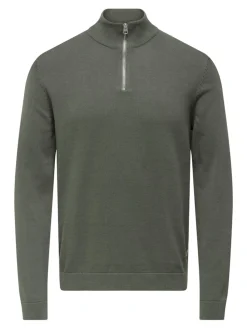 Only and Sons miesten neule, ALEX REG HALZ ZIP Tummanvihreä