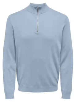 Only and Sons Miesten Neulepusero, PHIL WYLER REG HALF ZIP Vaaleansininen