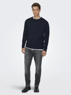 Only and Sons miesten neulepusero ONSBERRY REG 12 LS CREW KNIT FRML NOOS, Dark Sapphire