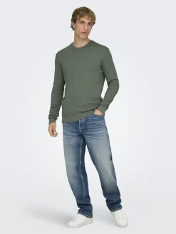 Only and Sons miesten neulepusero ONSBERRY REG 12 LS CREW KNIT FRML NOOS, Castor Gray