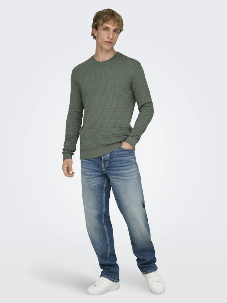 Only and Sons miesten neulepusero ONSBERRY REG 12 LS CREW KNIT FRML NOOS, Castor Gray